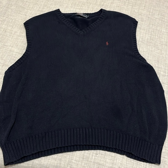 Vintage 90s Polo Ralph Lauren navy blue knit cotton sweater vest - Picture 1 of 8